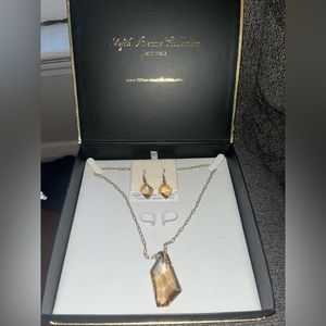 Fifth Avenue Collection Champagne Crystal Gold Earring and Necklace Set